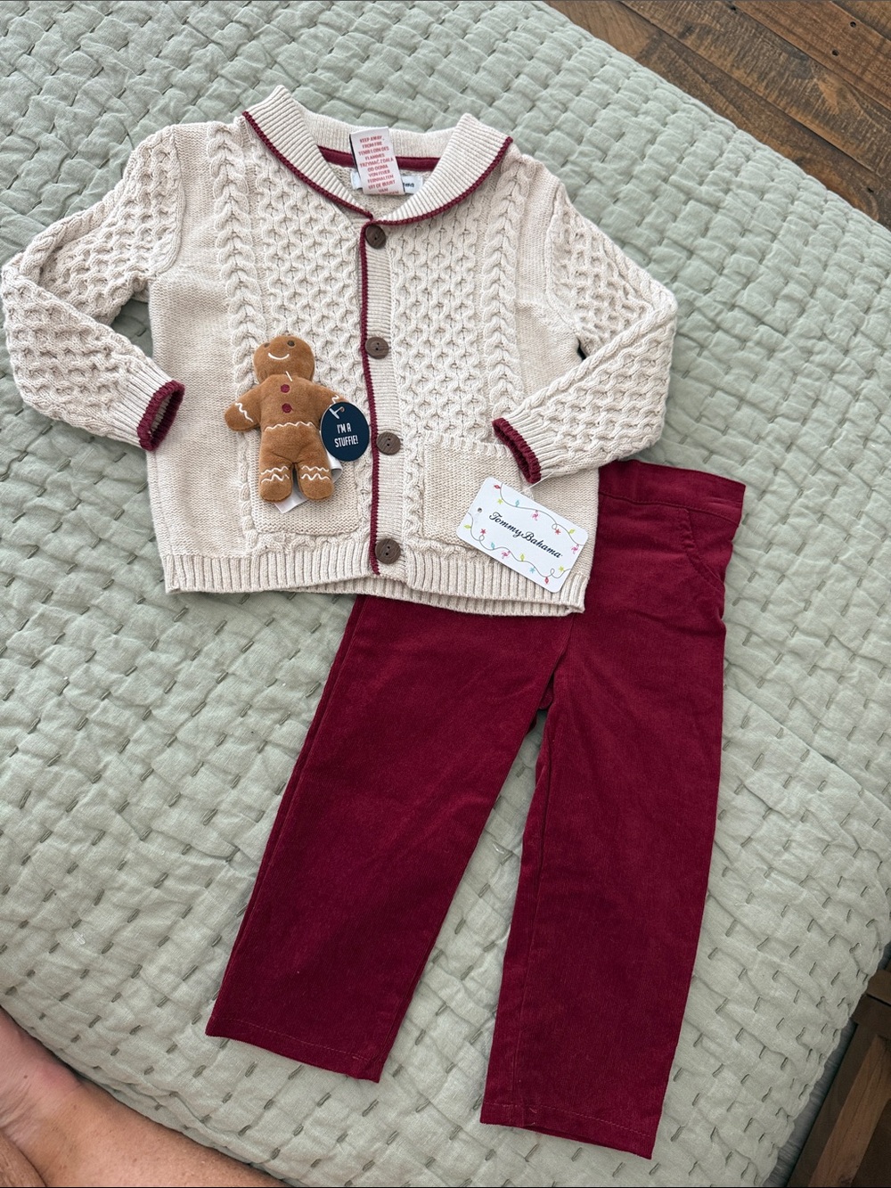 Tommy Bahama Cream Knit Cardigan with Red Pants - Kids Matching Set